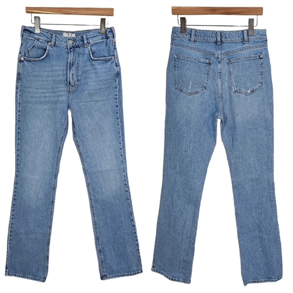 Free People Light Wash High Rise Cotton Straight Relaxed Leg Denim Jeans Size 27